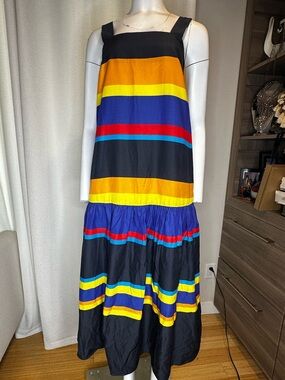 Chinti & Parker Black Maxi Skirt with Yellow, Blue and Red Stripes